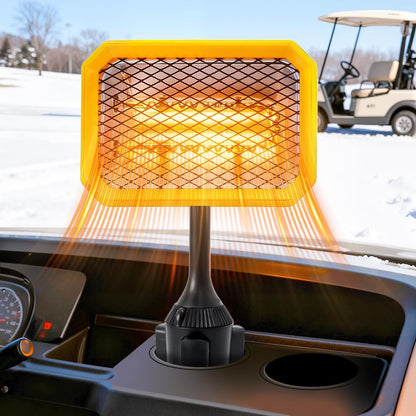 400W Electric Golf Cart Heater Carbon Fiber Fast Heating 360° Adjustable Angle Battery Powered Portable Heater with Cup Holder Adapter