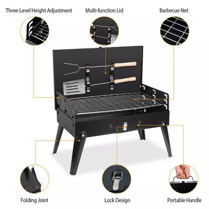 Portable Charcoal BBQ Grill Foldable – Lightweight Compact Outdoor Smoker Grill for Camping, Picnics, Hiking & Backyard Barbecue