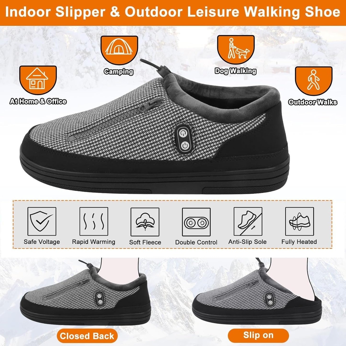 Heated Slippers for Men & Women with 5000mAh Battery – Electric Foot Warmer Shoes, Carbon Fiber Heating, 3 Heat Settings