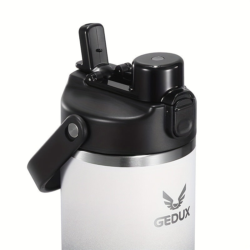 GEDUX Stainless Steel Water Bottle with Handled Lid and Removable Cup in 32oz or 40oz and Nine Styles