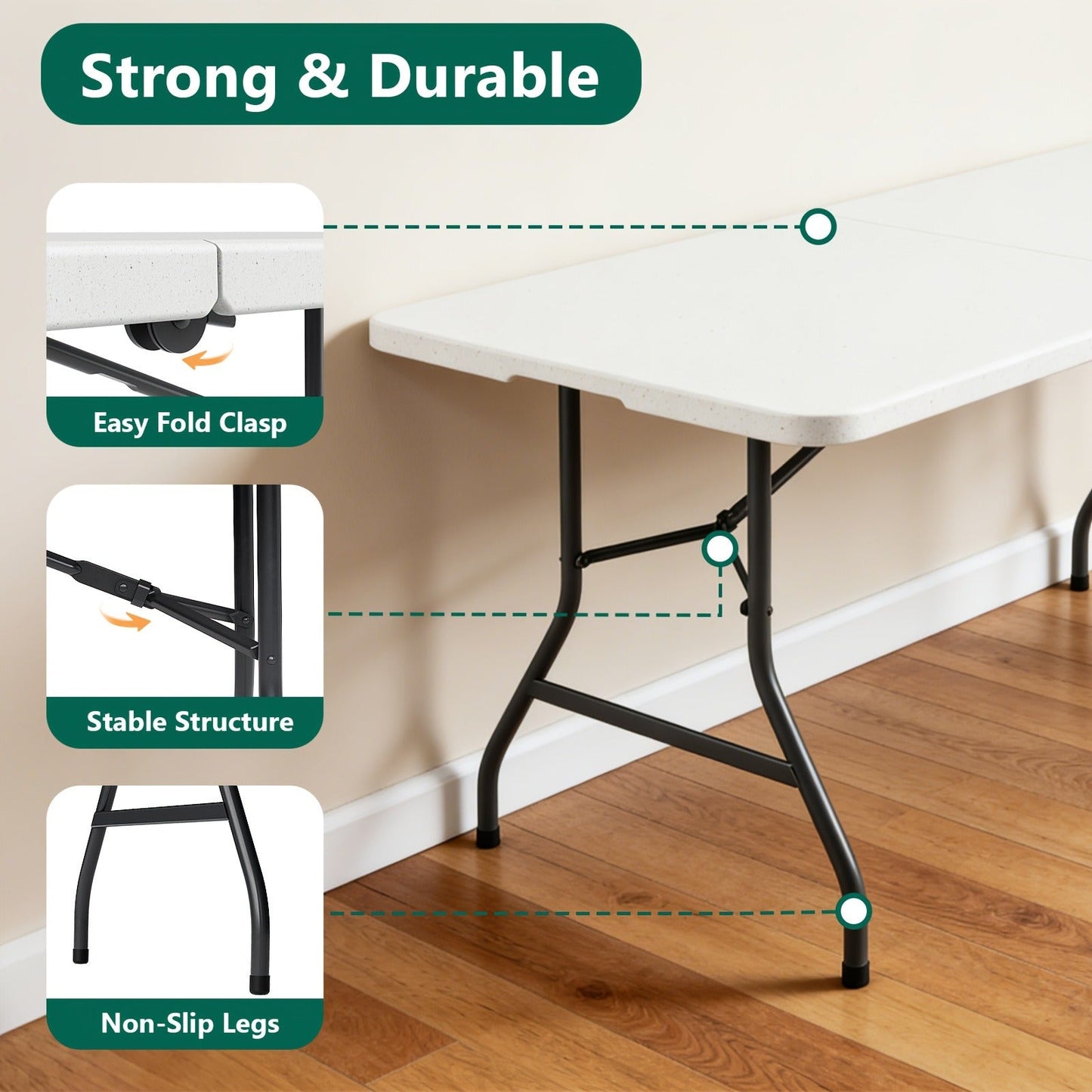 Foldable Outdoor Dining and Utility Table 4ft 6ft Multi-Purpose Folding Desk for Camping Backyard Weddings Living Room Card Games Study Home