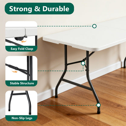 Foldable Outdoor Dining and Utility Table 4ft 6ft Multi-Purpose Folding Desk for Camping Backyard Weddings Living Room Card Games Study Home