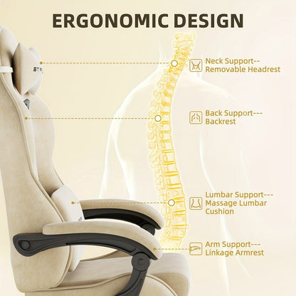 Gaming Chair Ergonomic Esports Chair – Skin-Friendly PU Leather, Thickened Board, Linkage Armrest, Adjustable Footrest & Headrest