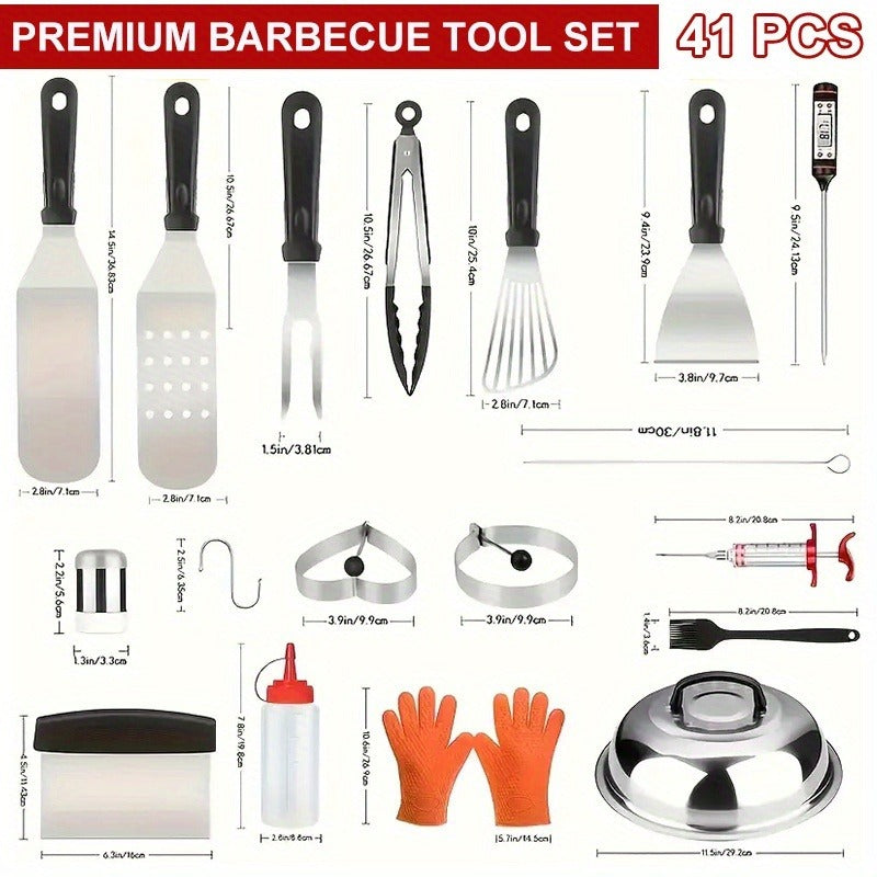17-, 34- or 41-Piece Teppanyaki BBQ Tool Set with Griddle Spatulas, Press Domes and Carry Bag