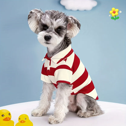 Five-Pack Striped Polo-Style Dog Shirts in Assorted Colors with Seven Size Choices from XS Through 4XL