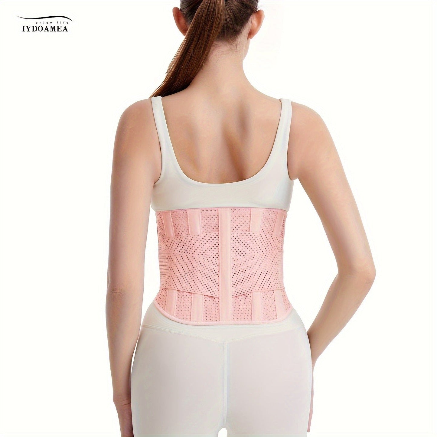 Breathable Back Brace Air Mesh with 4 Steel Plates & 2 Spring Stays – Anti-Skid Adjustable Lumbar Support Belt for Work, Men Women