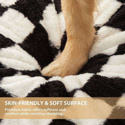 Black-and-White Plaid Foam Pet Bed with Removable Textile Cover and Five Size Options from S to XXL