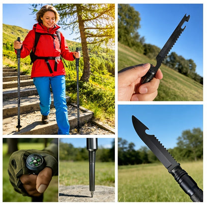 Adjustable Trekking Pole Titanium Alloy Hiking Stick with Built-in Compass Combination Lock Canvas Storage Bag Lightweight Telescopic