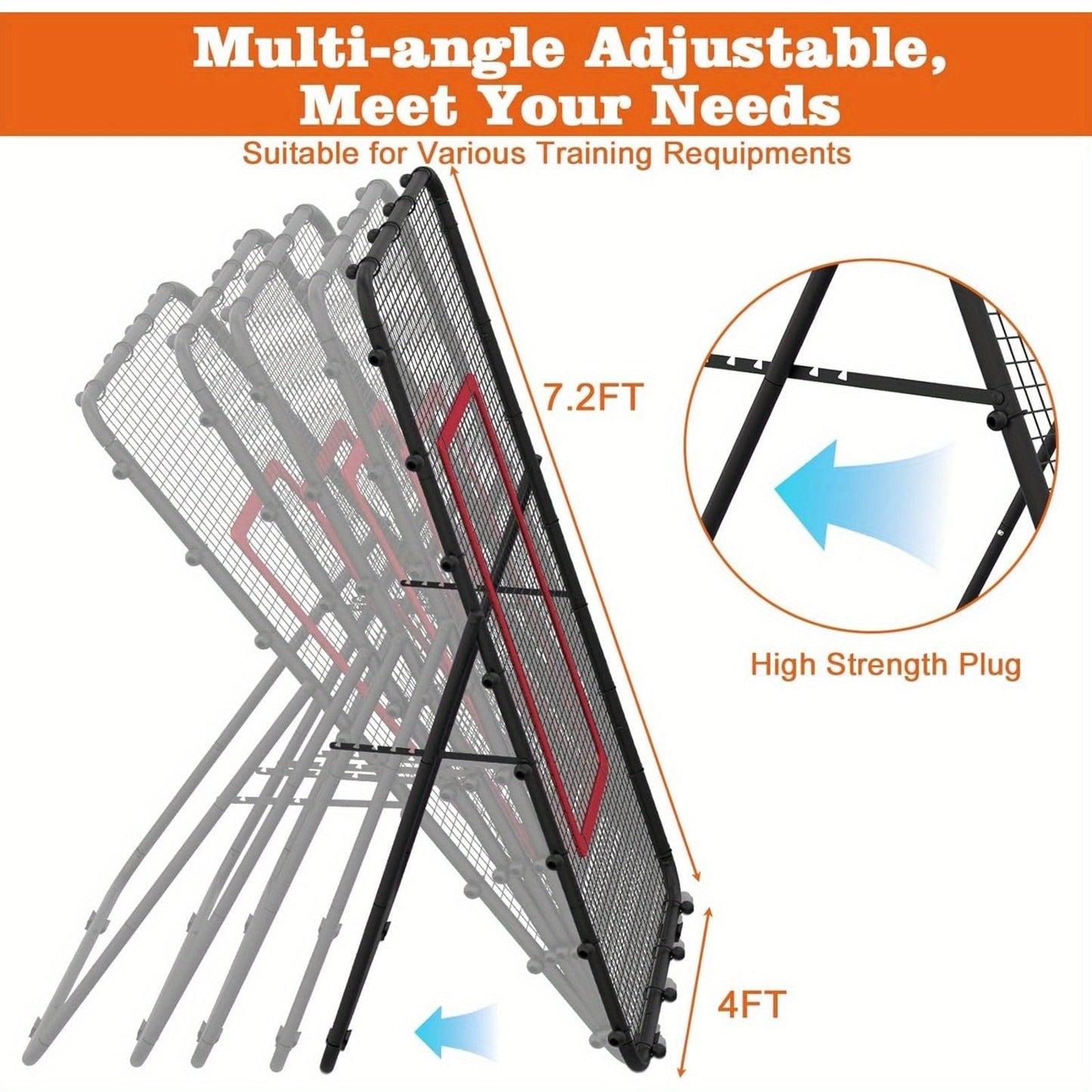 Volleyball Rebounder Net 7x4ft Adjustable Angle – Portable Steel Frame Training Rebounder with High-Tension PE Netting & 24 Elastic Cords
