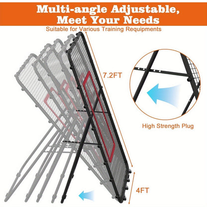 Volleyball Rebounder Net 7x4ft Adjustable Angle – Portable Steel Frame Training Rebounder with High-Tension PE Netting & 24 Elastic Cords