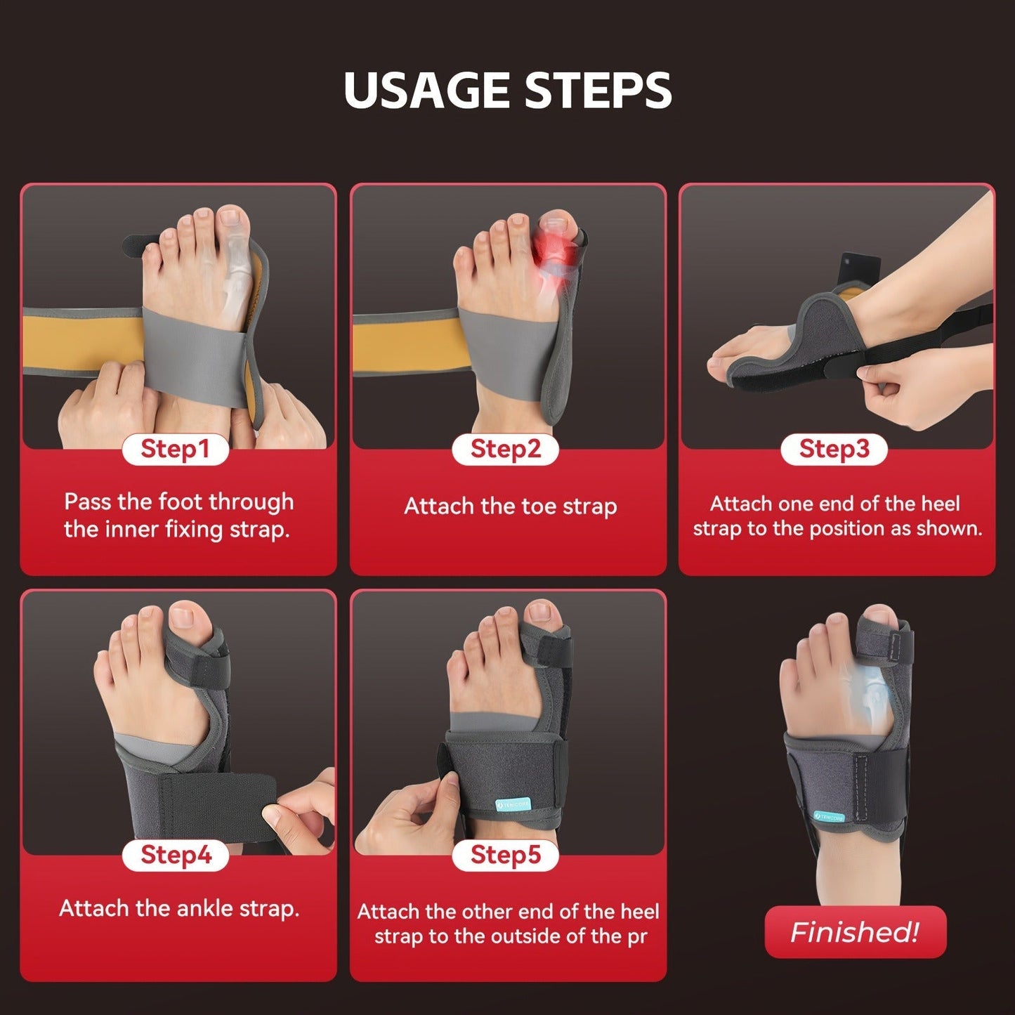 Adjustable Big Toe Separator Splint Pair with Two Metal Angle Bars, Double Straps and MB1Q Checkout Model