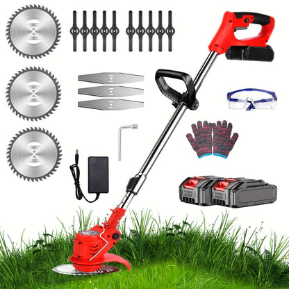Cordless String Trimmer 24V 800W, Weed Wacker with 2 Batteries, Charger & 3 Blades, Adjustable Head