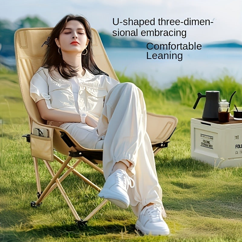 Portable Folding Moon Chair High Back 2pcs – Durable Iron Alloy Frame, Lightweight Foldable Camping Chair for Outdoor Leisure, Fishing