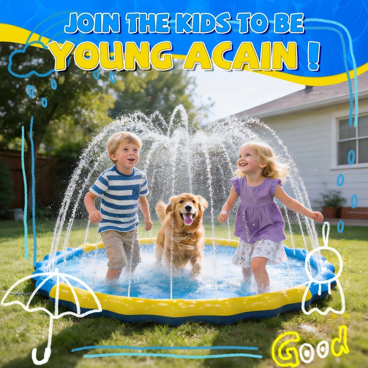 Splash Pad Sprinkler for Kids, Extra Large Inflatable Wading Pool Outdoor Water Play Mat Toy for Toddlers & Children Ages 3+