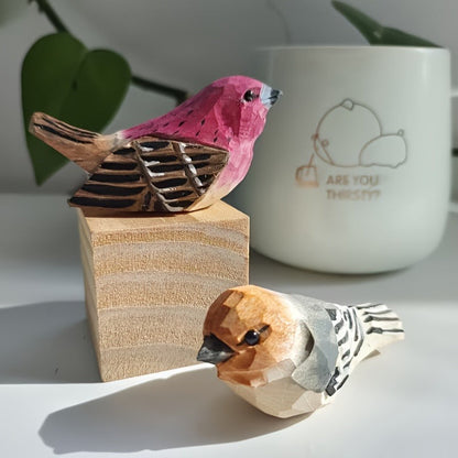 Cardinal Bird Statues Handmade Wood Carving 2pcs - Painted Decorative Bird Figurines for Home for Entryways, Bedrooms and Living Spaces