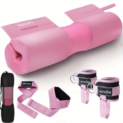 Barbell Squat Pad Set with Wrist Straps & Ankle Straps – Thick Anti-Slip Foam Bar Pad for Hip Thrusts, Squats & Lunges
