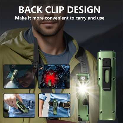 Flashlight Flat EDC Torch with Eight Modes, UV Light, Digital Display, Type-C Charging and Safety Lock