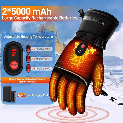Rechargeable Full-Finger Heated Gloves with 2 × 5000mAh Battery Packs, Three Heat Levels and Touchscreen Fingertips