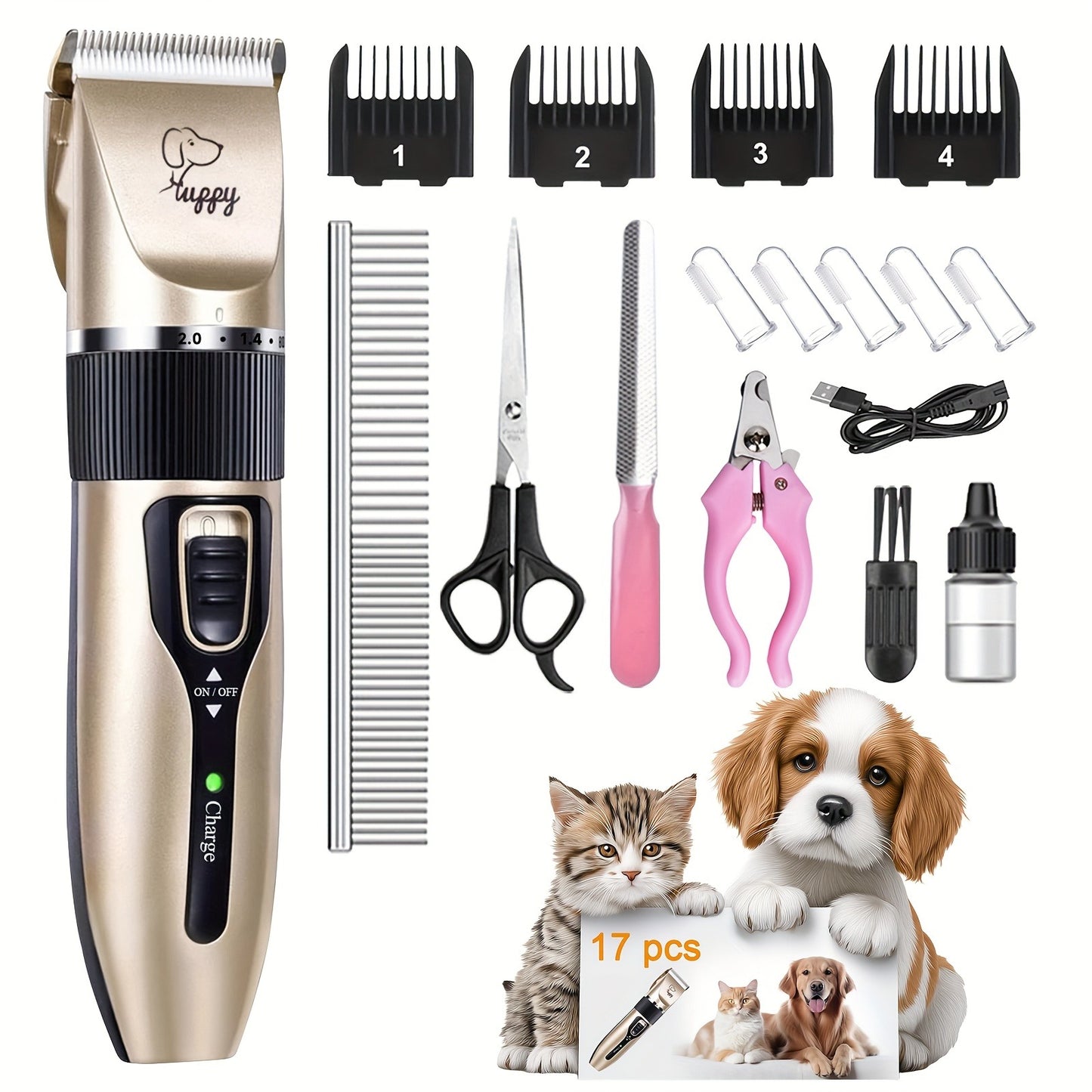 12-in-1 Pet Hair Trimmer Kit USB Rechargeable – Professional Cordless Electric Clippers for Dogs Cats Puppies Kittens