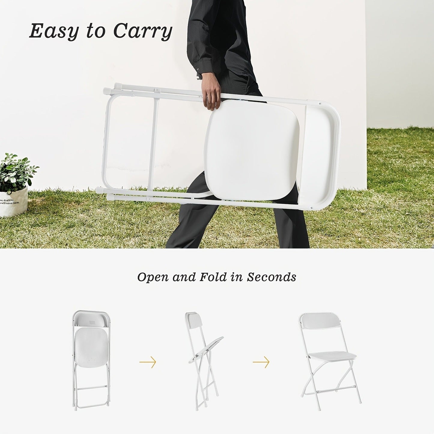White or Black Molded-Seat Folding Chair Sets in 4, 6, 8, 10 or 20-Piece Checkouts Pictured