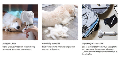 Pet Hair Dryer Brush, Two-in-One Blow Dryer and Self-Cleaning Slicker with Three Temperature Settings