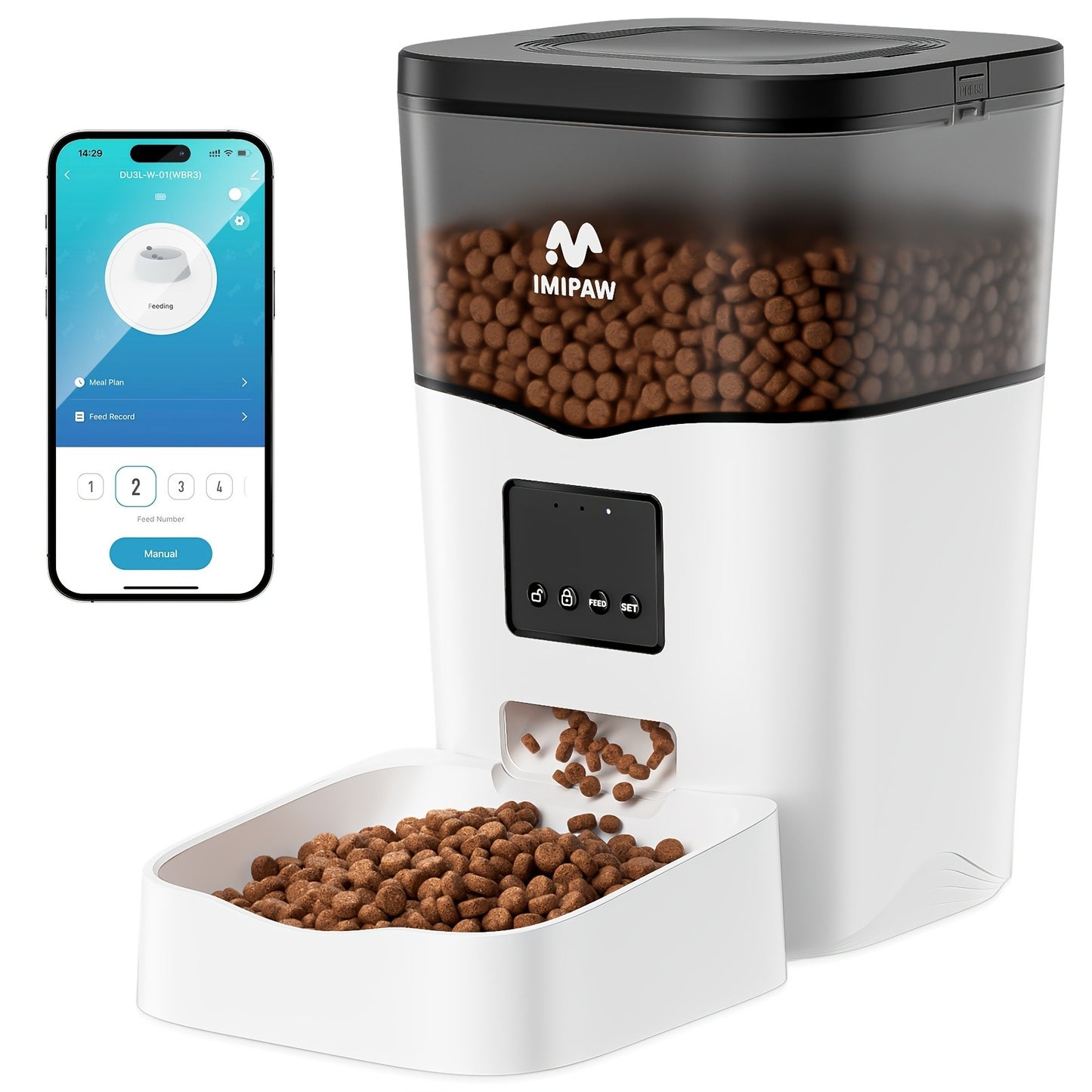 Smart WiFi Automatic Pet Feeder 101oz – App Control, Up to 10 Meals Per Day, HD Camera Option with 2.4G & 5G, Voice Assistant Compatible