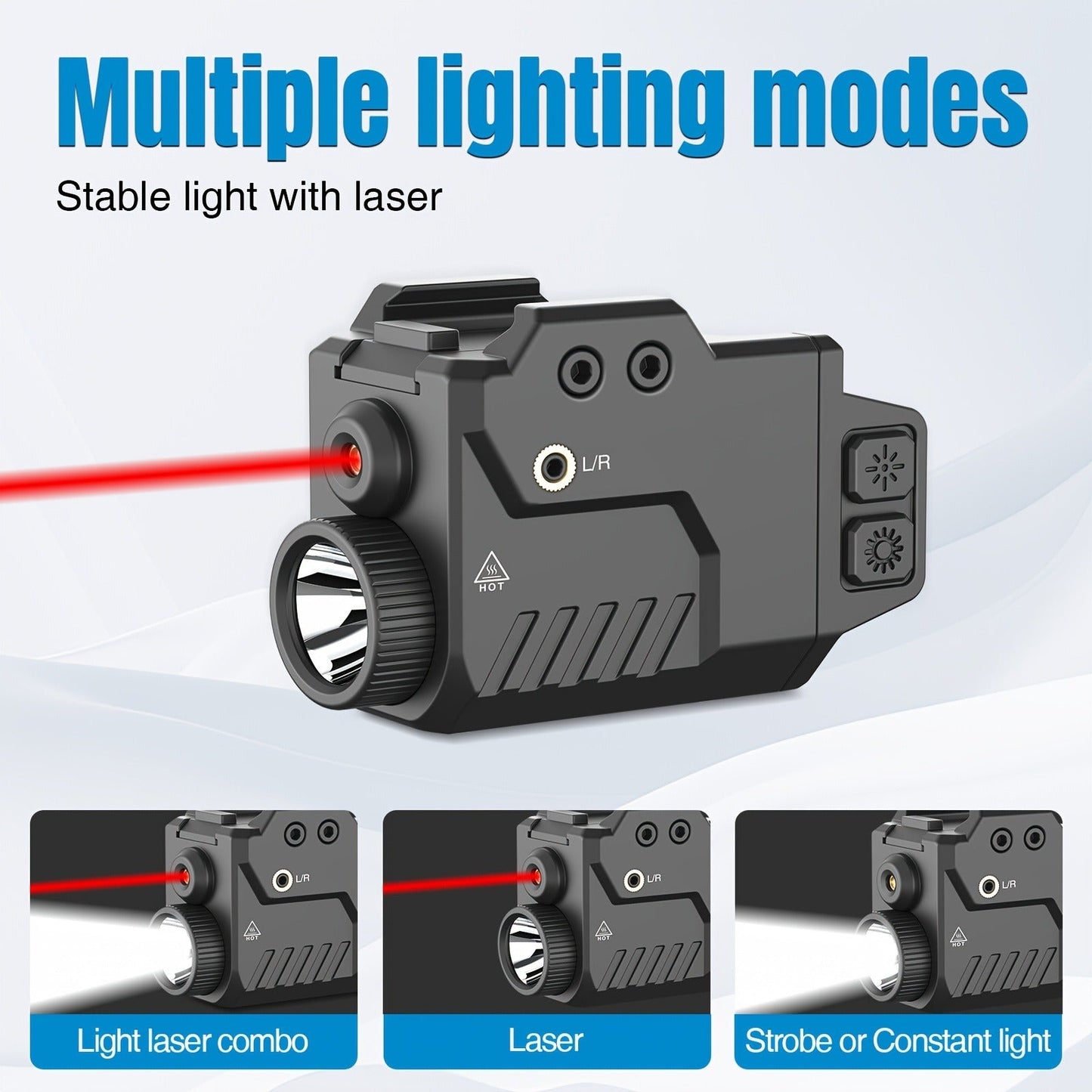 Tactical Flashlight with Laser Sight – 750 Lumen Pistol Light, Red/Green/Blue Laser, Strobe & Memory Mode
