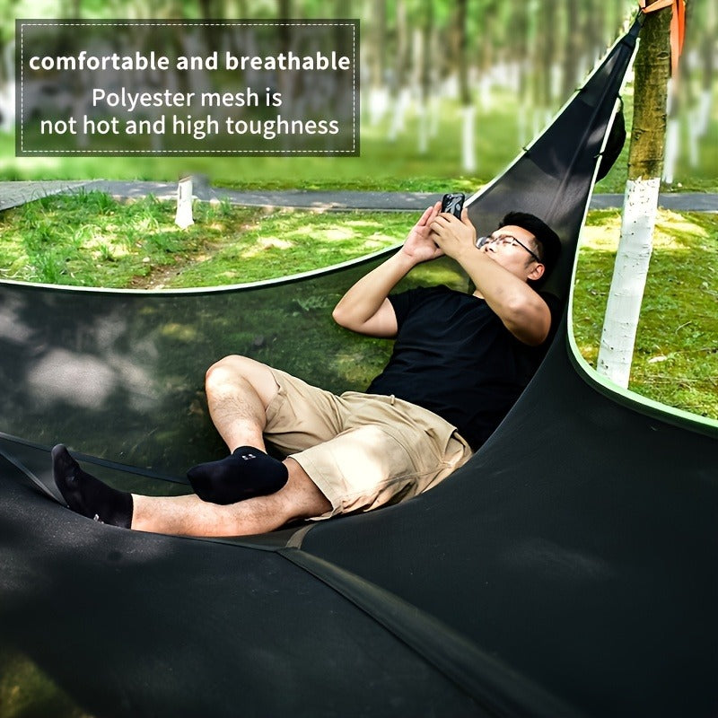Outdoor Triangle Hammock Multi-Person – Large Aerial Tree Tent, Mesh Swing Camping Hammock for Backyard, Camping & Relaxing