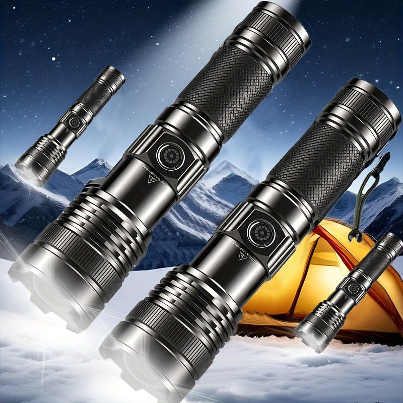 Survival Flashlight with Fire Starter – 3000 Lumen Rechargeable Aluminum Torch, Fresnel Lens Igniter, Zoomable LED