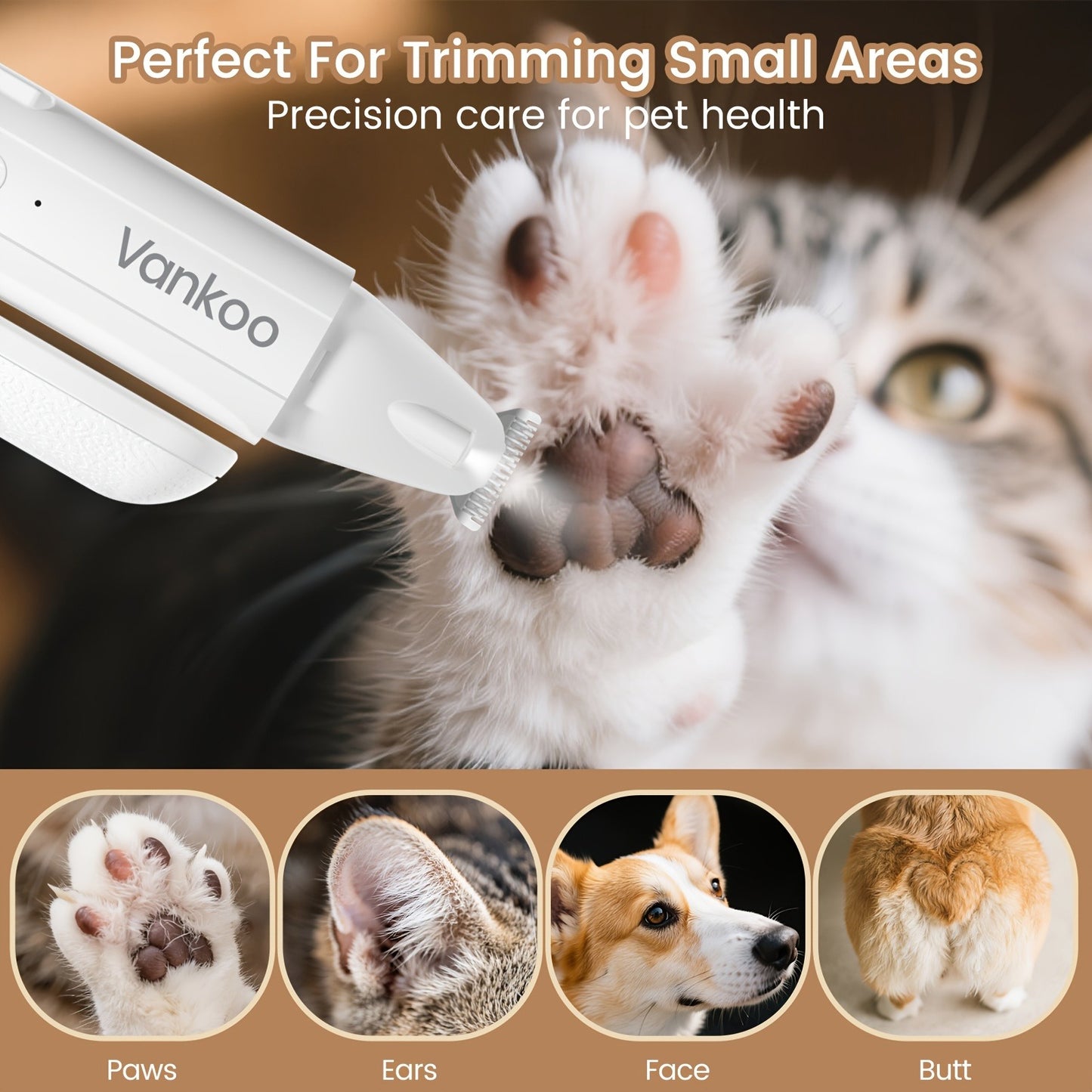 2-in-1 Pet Grooming Clipper with LED Light – Rechargeable Nail Cutter & Paw Hair Trimmer for Dogs & Cats | Precision Trimming for Paws