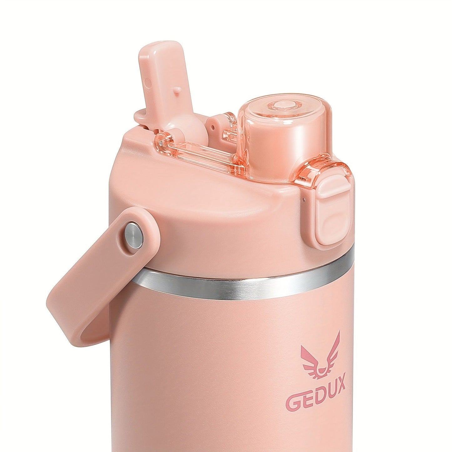 Handled Stainless Steel Tumbler with Flip Straw and Chug Lid, Silicone Boot, Pink or Black-Red Finish