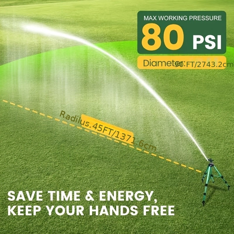 Impact Sprinkler Tripod 360° Zinc Head Lawn Yard Irrigation Flip Lock, for Garden, Lawn and Yard Watering