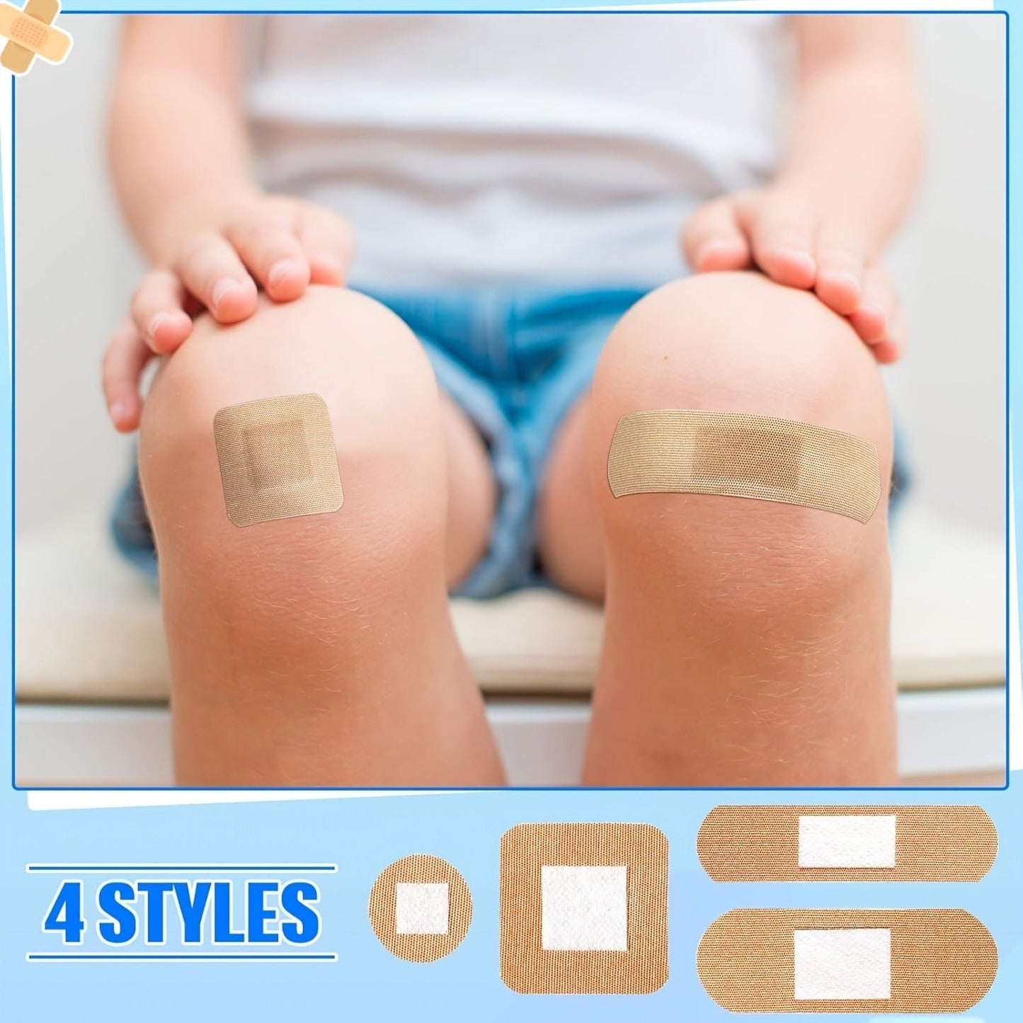 Fingertip Adhesive Bandage Pack with 200 Pieces and Four Skin-Tone Shapes for Fingers and Knuckles