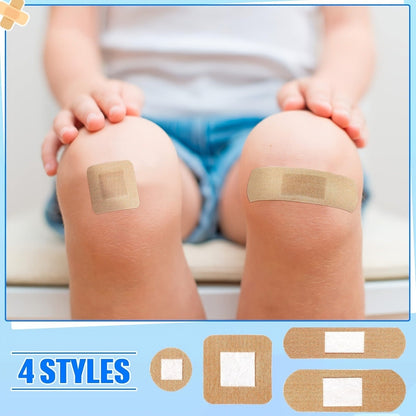 Fingertip Adhesive Bandage Pack with 200 Pieces and Four Skin-Tone Shapes for Fingers and Knuckles