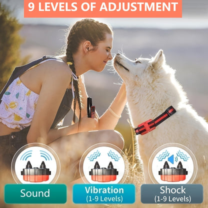 Bark Control Collar with Remote 9-Level Adjustable – Rechargeable Dog Training Collar with Sound, Vibration & Shock Modes