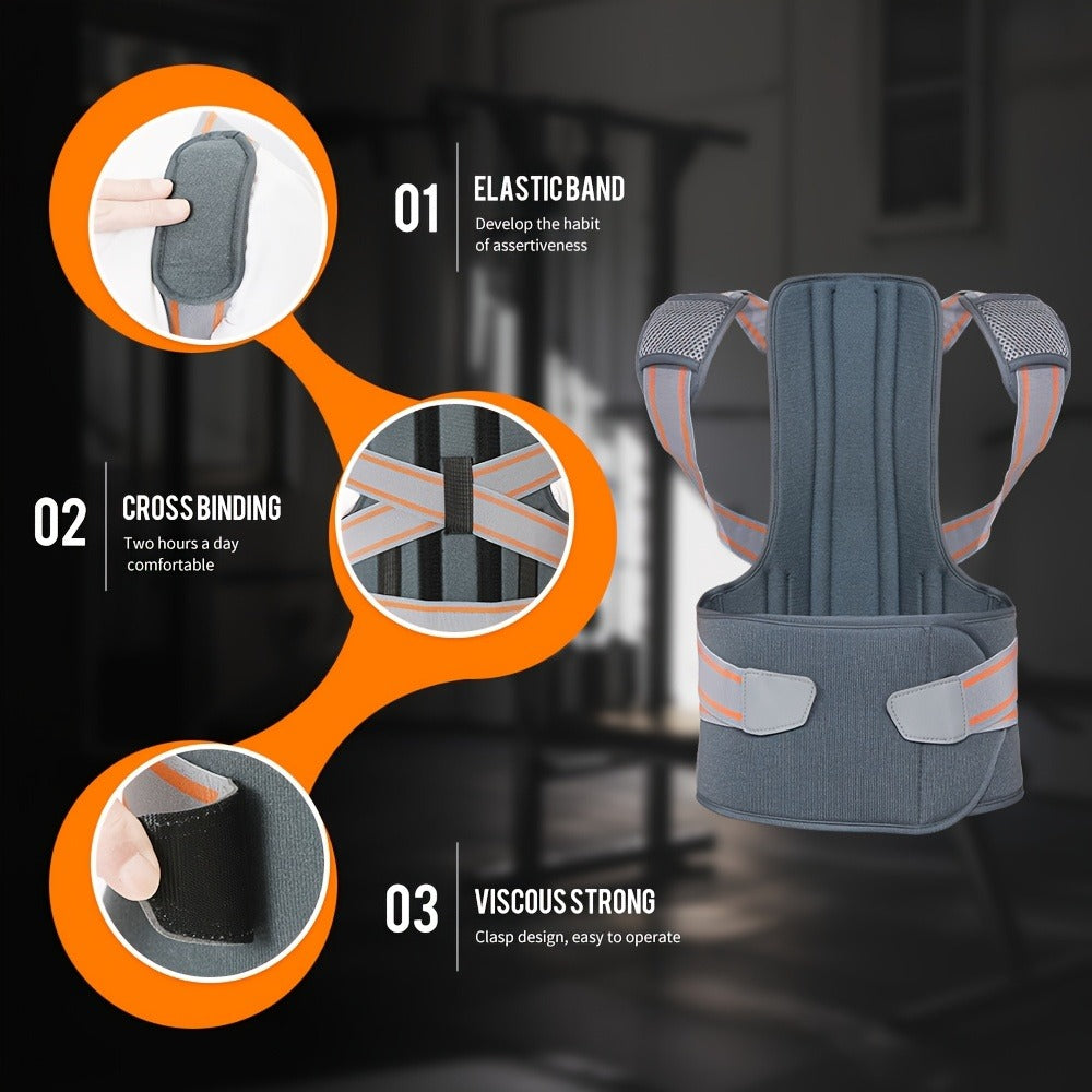 Full-Back Posture Brace with Dual Elastic Straps, Support Panels and S–XXL Size Options for Daily Wear