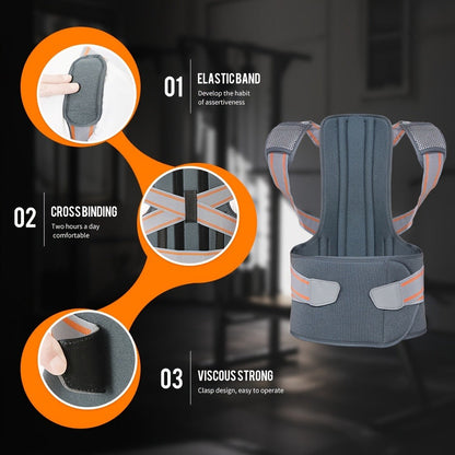 Full-Back Posture Brace with Dual Elastic Straps, Support Panels and S–XXL Size Options for Daily Wear