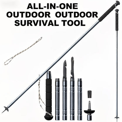 7-in-1 Tactical Hiking Staff – Adjustable Aluminum Alloy Mountaineering Stick with Compass, Fire Starter, Saw, Screwdriver & Pliers