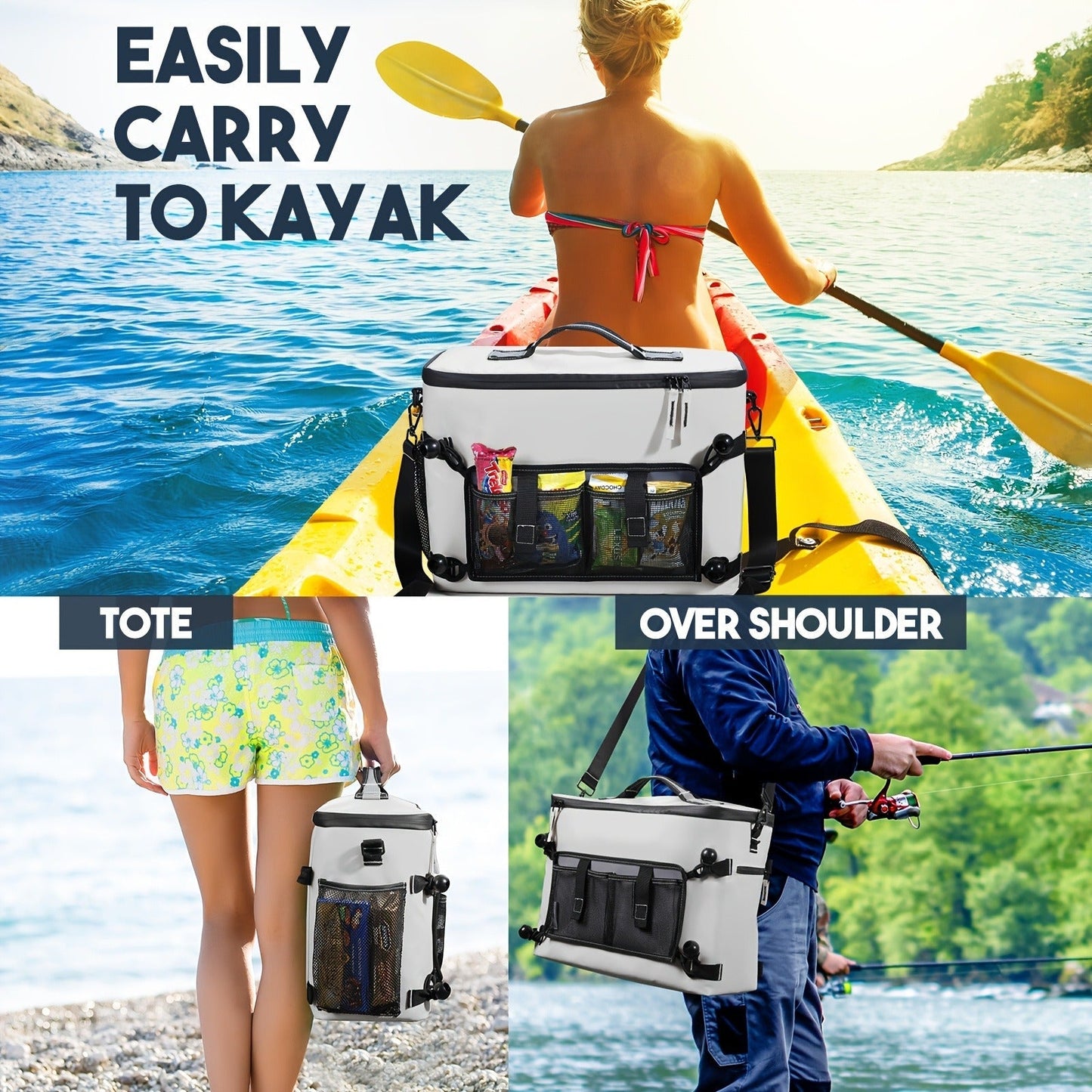 Kayak Cooler Bag with Lawn-Chair Style Seat Back – Insulated Portable Ice Chest for Kayaking, Boating, Beach, Camping & Travel