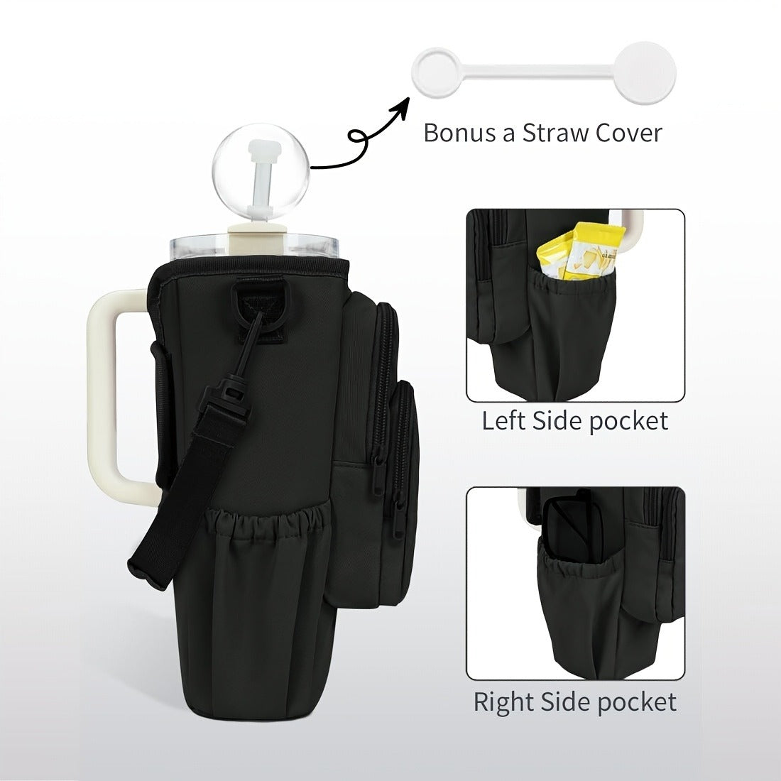 Insulated Water Bottle Carrier Bag for 30-40oz Bottles – Adjustable Shoulder Strap, Phone Pocket & Straw Cover