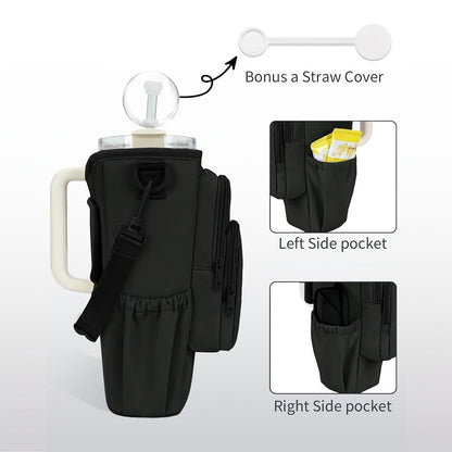 Insulated Water Bottle Carrier Bag for 30-40oz Bottles – Adjustable Shoulder Strap, Phone Pocket & Straw Cover