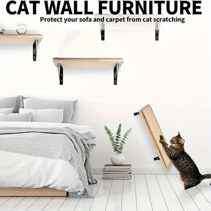 Wall-Mounted 40x30cm Cat Shelf with Beige Sisal Mat, 2cm Wood Platform and Two Metal Brackets