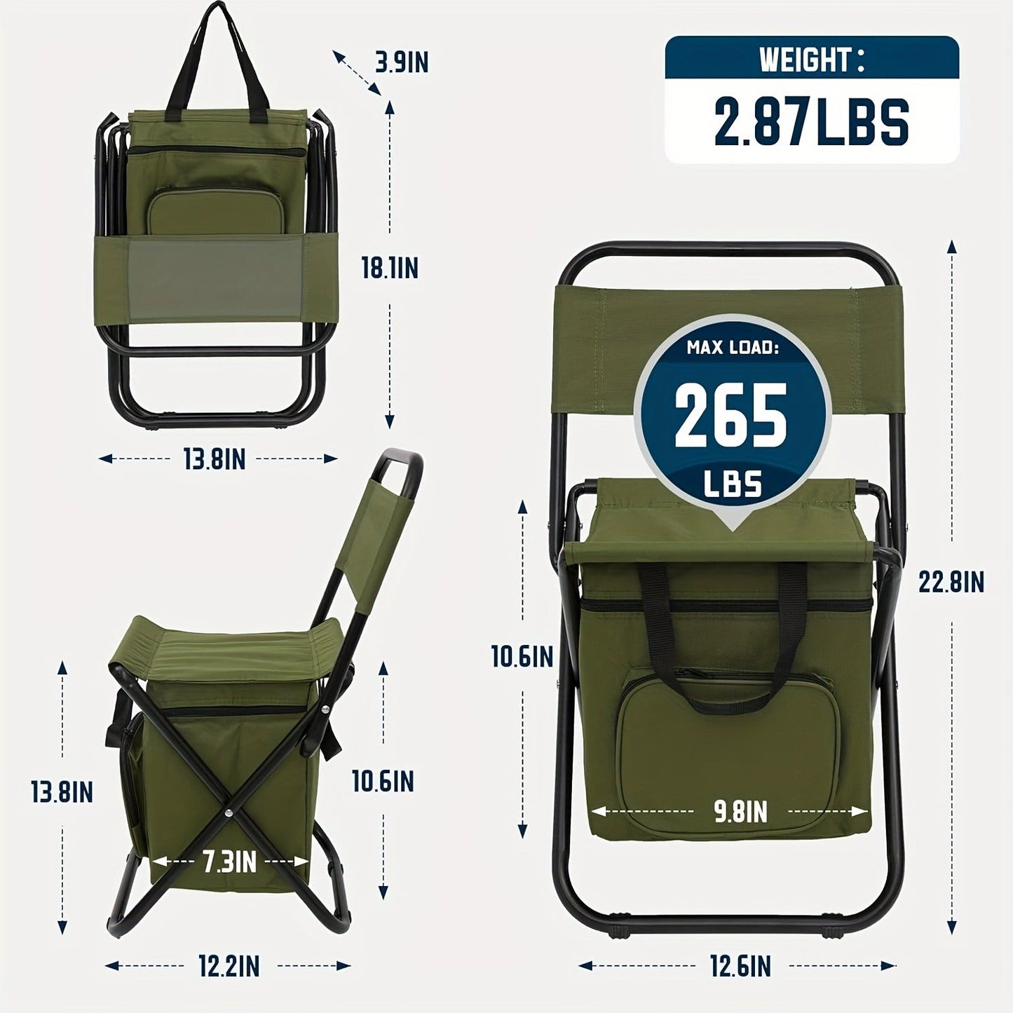 Portable Folding Camping Chair with Backrest – Lightweight Stainless Steel Frame, 150kg Load Capacity, Compact Outdoor Chair for Hunting