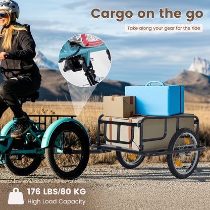Foldable Bike Cargo Trailer, Bicycle Wagon Cart 176 Lbs Capacity, 16" Wheels, Reinforced Steel