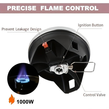 Backpacking Stove Cooking System with Pot Piezo Ignition 1KW Isobutane Burner 1.2L Pot Brackets Included for Garden, Patio and Yard Use