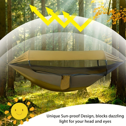 Camping Hammock with Mosquito Net and Sun-Shade Cover in Camouflage or Military Green, 265 lb Capacity