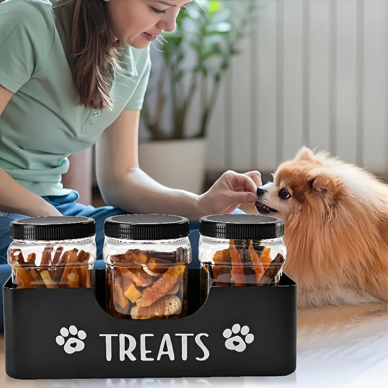 Airtight Pet Food Storage Container Set – 3pcs Plastic Jars with Lids, Farmhouse Style Snack Box for Dogs & Cats
