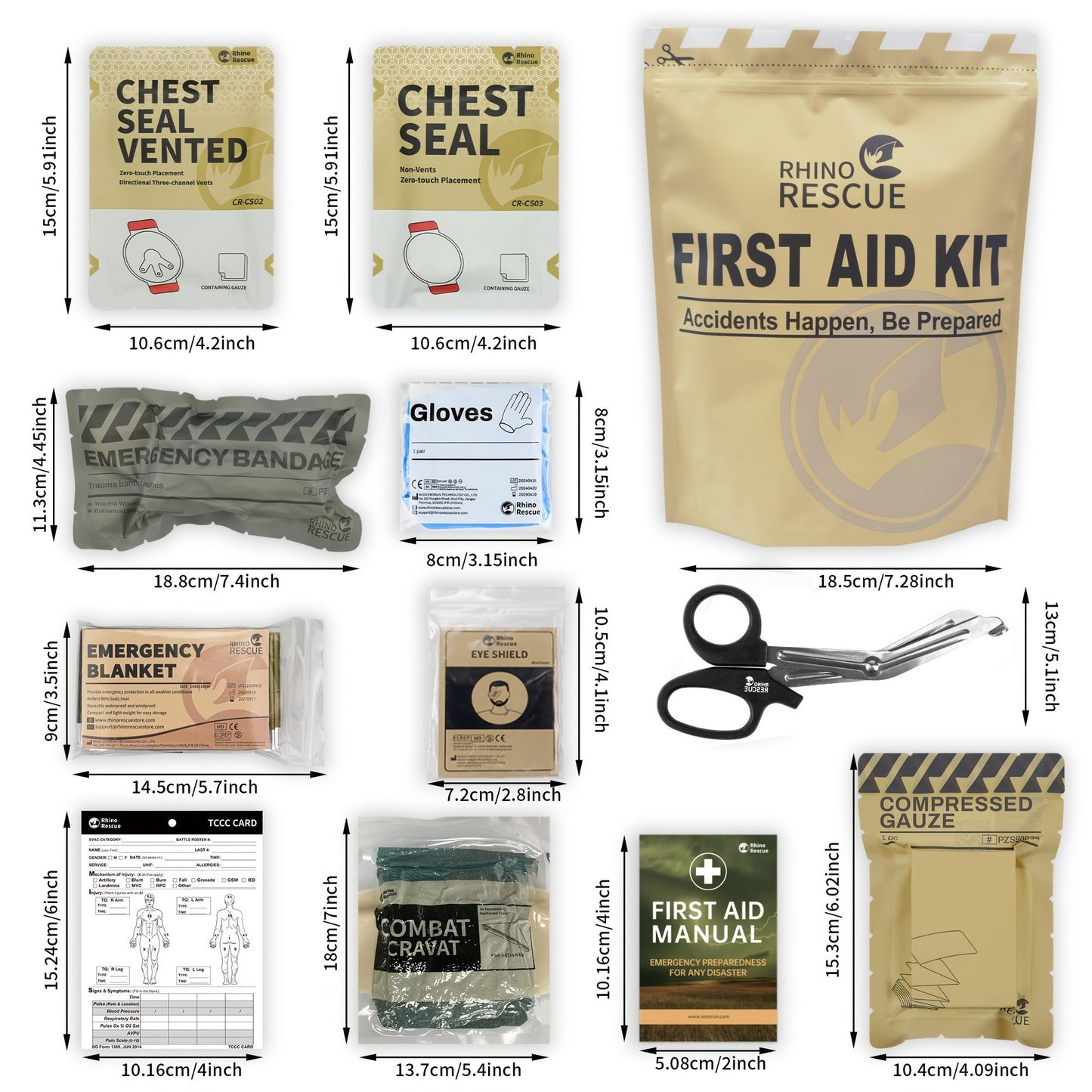 11-Piece IFAK Refill First Aid Kit with Labeled Dressing, Blanket, Gauze, Glove, Manual and Scissor Supplies