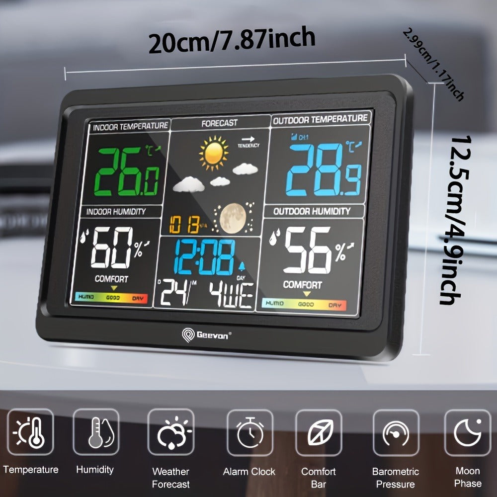 Wireless Weather Station – Indoor Outdoor Thermometer with 7.6" LCD, Barometer, Humidity, Moon Phase & USB Charging