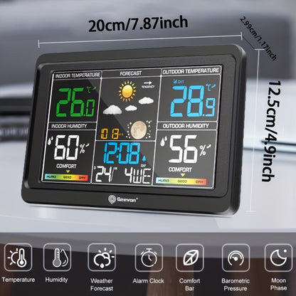 Wireless Weather Station – Indoor Outdoor Thermometer with 7.6" LCD, Barometer, Humidity, Moon Phase & USB Charging